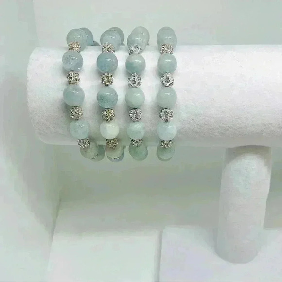 Natural Aquamarine Stone Beaded Bracelet - Picture 7 of 7